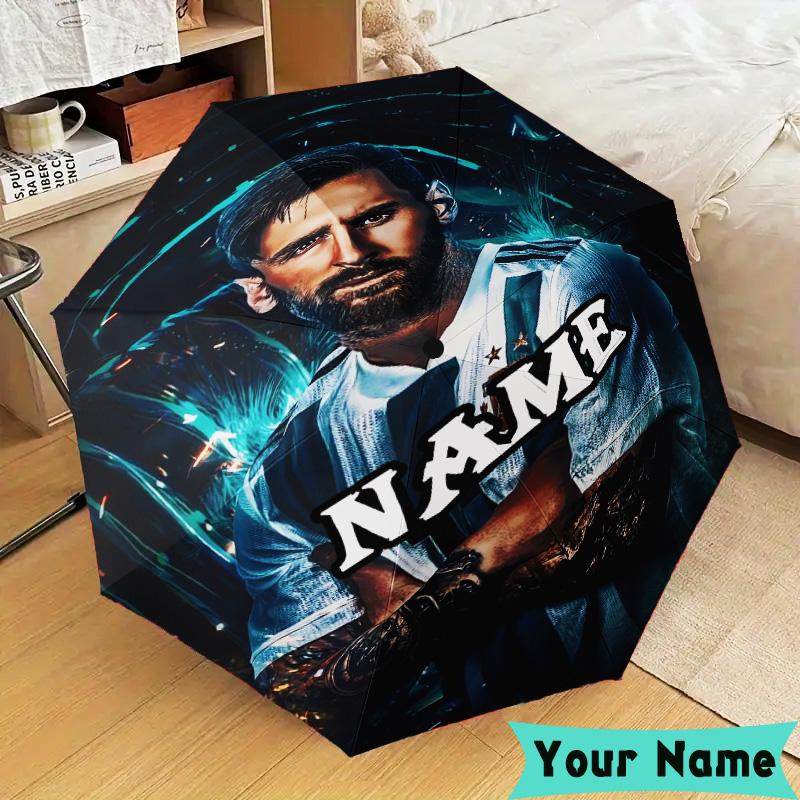 Custom Name Global Soccer Stars Umbrella, Foldable Umbrella Suitable for Outdoor Shopping Travel Sports, Exquisite Gift for Family