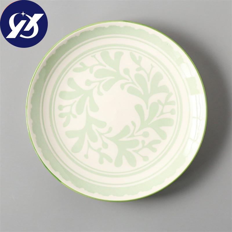 Japanese Style 8 Inch Ceramic Under Glazed Vegetable Dinner Plate Simple Dessert Plate Household Small Steak Dish Food Container