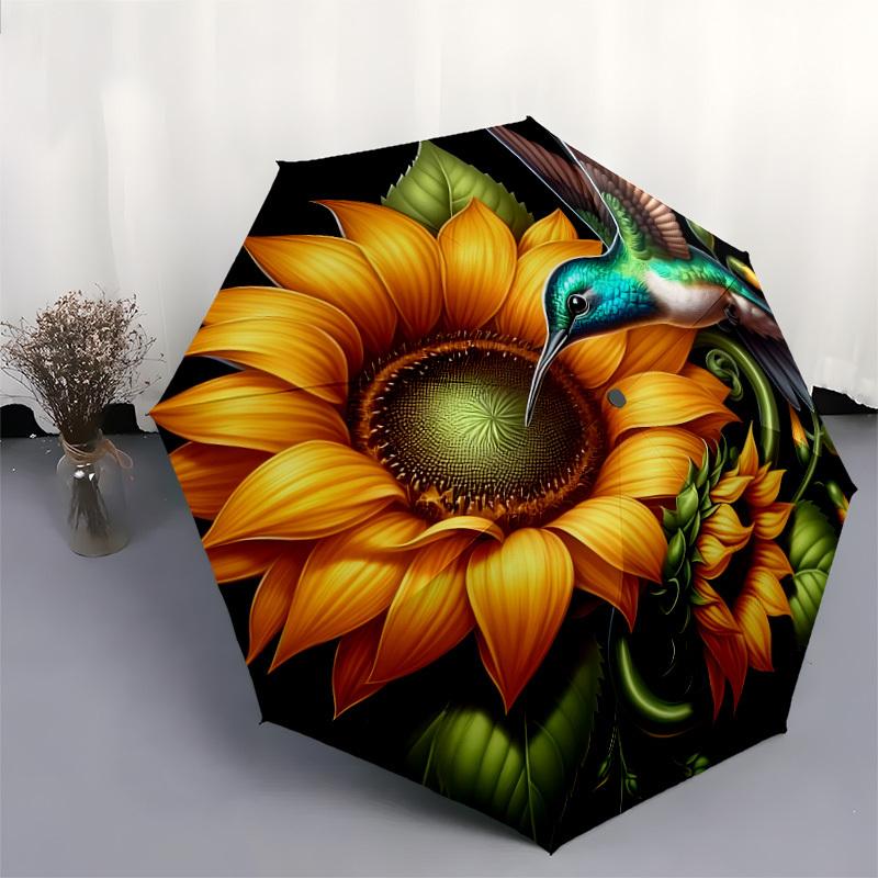 1pc Hummingbird Sunflower Floral Artwork Umbrella with Plastic Handle,Suitable for All Seasons Home Travel Outdoor UmbrellaDD1242