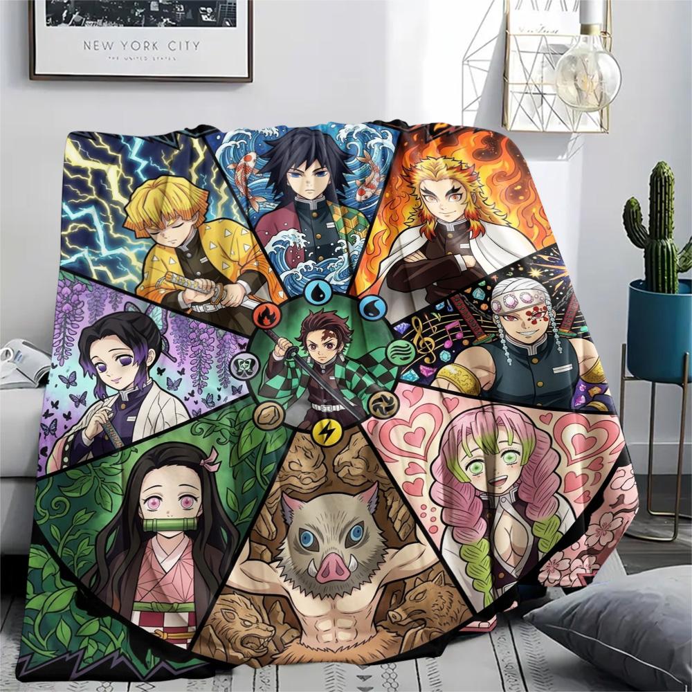 Demon Slayer Tanjiro Comfortable Print Flannel Blanket Warm Suitable for Bed Sofa Chair Home Picnic.-TING