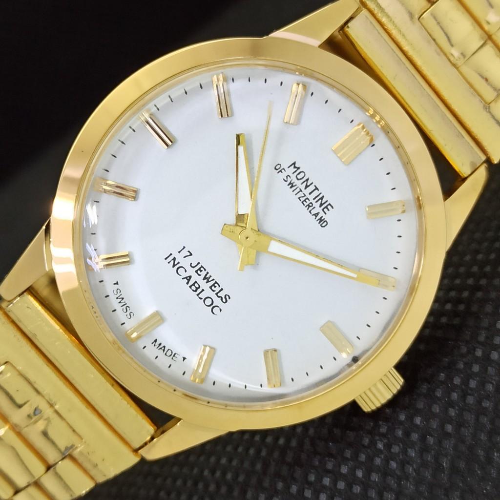 REFURBISHED VINTAGE MONTINE OF SWITZERLAND 17J MENS GOLD PLATED WATCH A285404-2 MontineQ-a285404