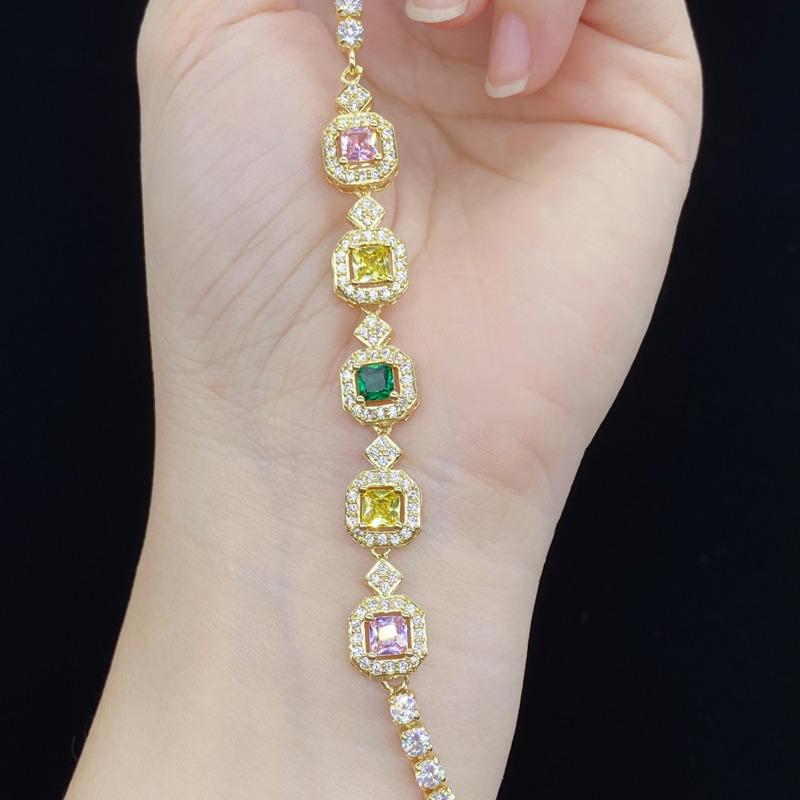 BELLA BOX New Hot Sale Simulation Color Tourmaline Princess Square Full Diamond Bracelet Feminine Fashion Hand Jewelry