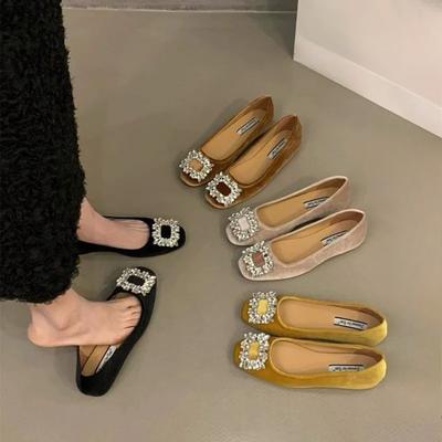 Женские туфли-лодочки с квадратным каблуком и круглым носком, со стразами, большие размеры 35-42, черные, элегантные, офисные туфли для женщин, удобные, без застежек, высота 3,5 см