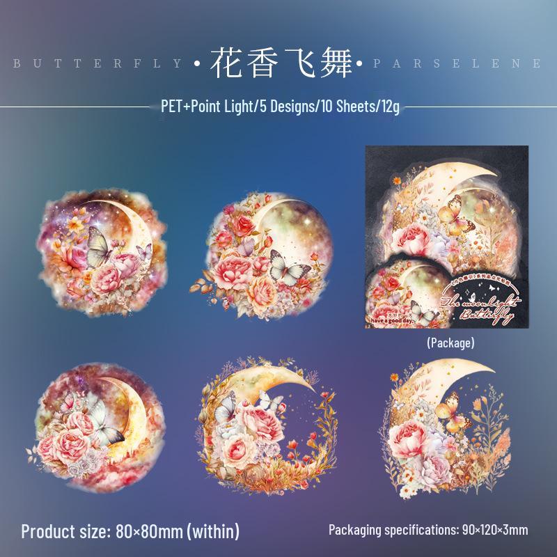 Moonlit Butterfly Series Stickers: Crystal Dot Light Journal Materials in 6 Styles