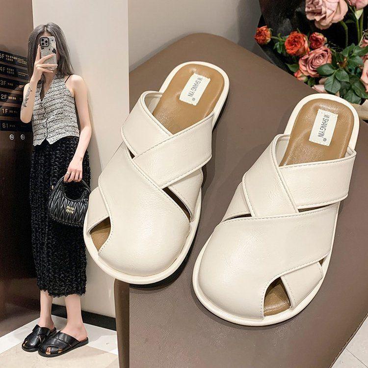 Ретро универсальные ленивые сандалии в стиле пустоши 2024 лето новая нишевая дизайнерская сумка на голову полушлепанцы женская обувь