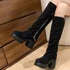 Женские высокие сапоги на платформе и каблуках, брендовые замшевые массивные элегантные туфли, женская зимняя тенденция 2025 года, готические туфли-лодочки до колена Botas Mujer