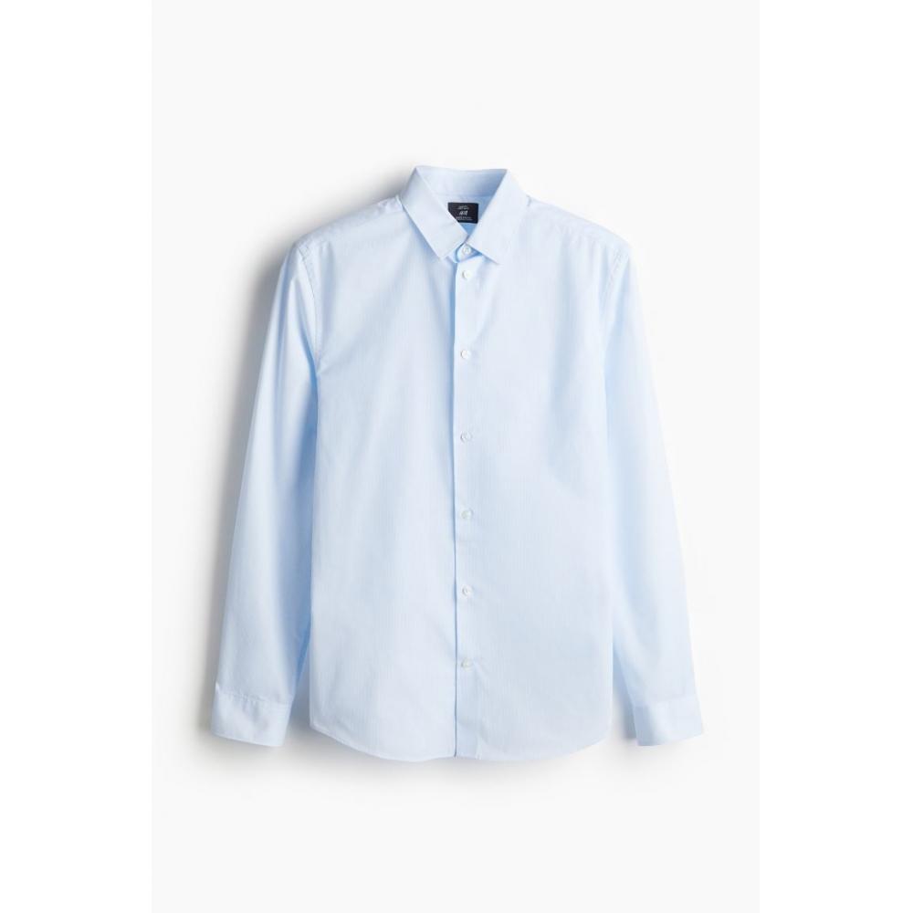Рубашка HM Easy Care Slim Fit светло-голубая в полоску