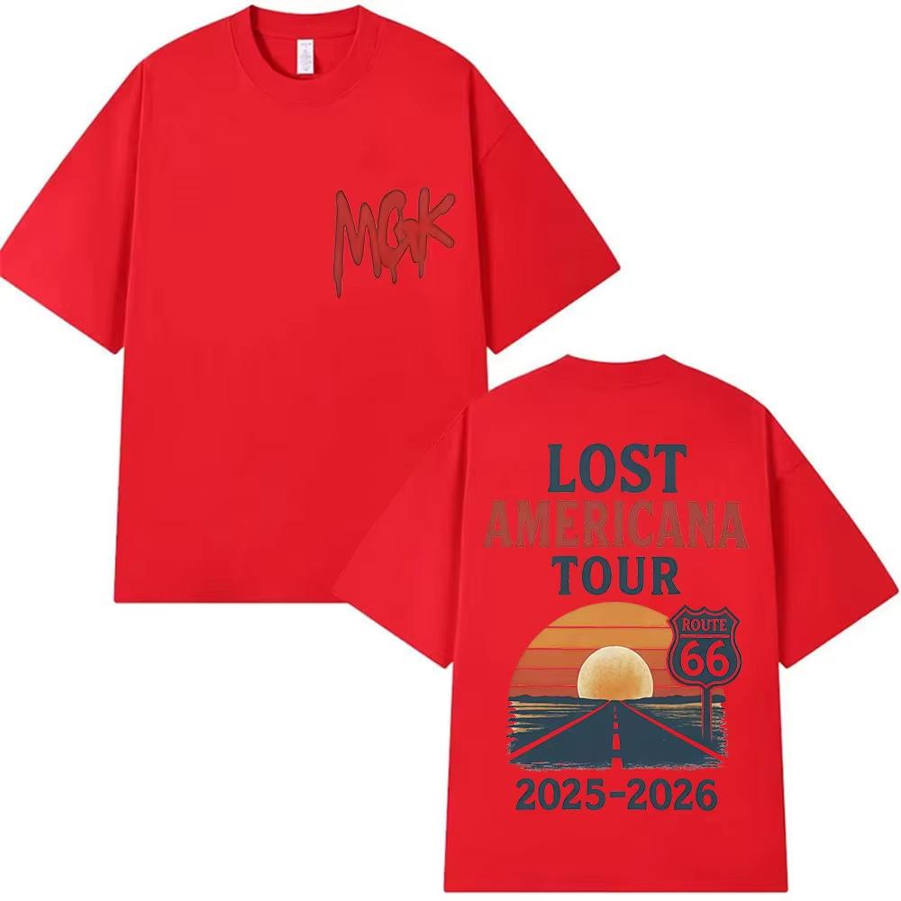 MGK Lost Americana Tour 20252026 Графические футболки Мужские Женские Харадзюку Винтажные Оверсайз Футболки Летние Мужские Хлопковые Топы Футболка