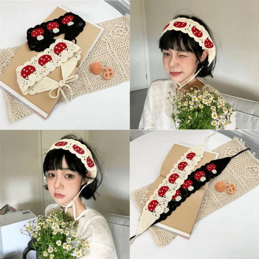 Knit Fabric Crochet Hair Bands Cartoon Design Hair Scarf Mushroom Hair Bands Holiday Season