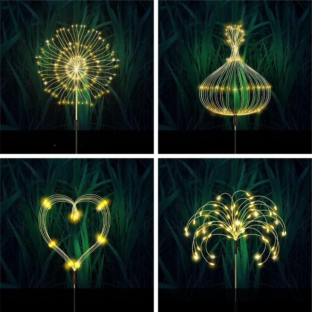 4 шт. Наружное солнечное освещение Медный фонарь-столбик, LED 8 режимов Садовый ландшафтный свет, Стержень из нержавеющей стали с датчиком источника света