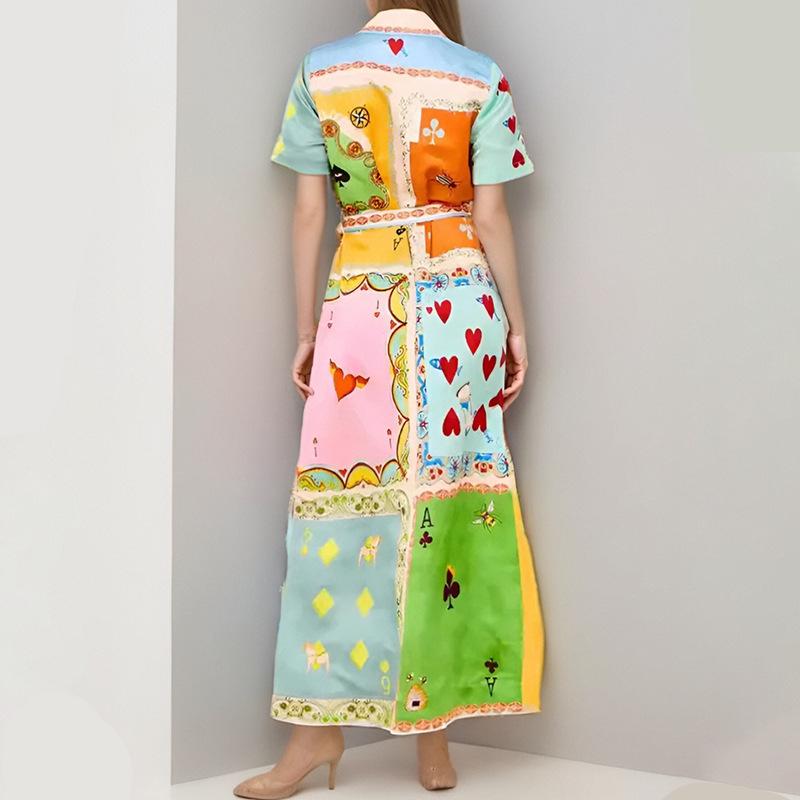 Spring New Women's Temperament Fashionable Printed Cardigan Lapel Strap Dress