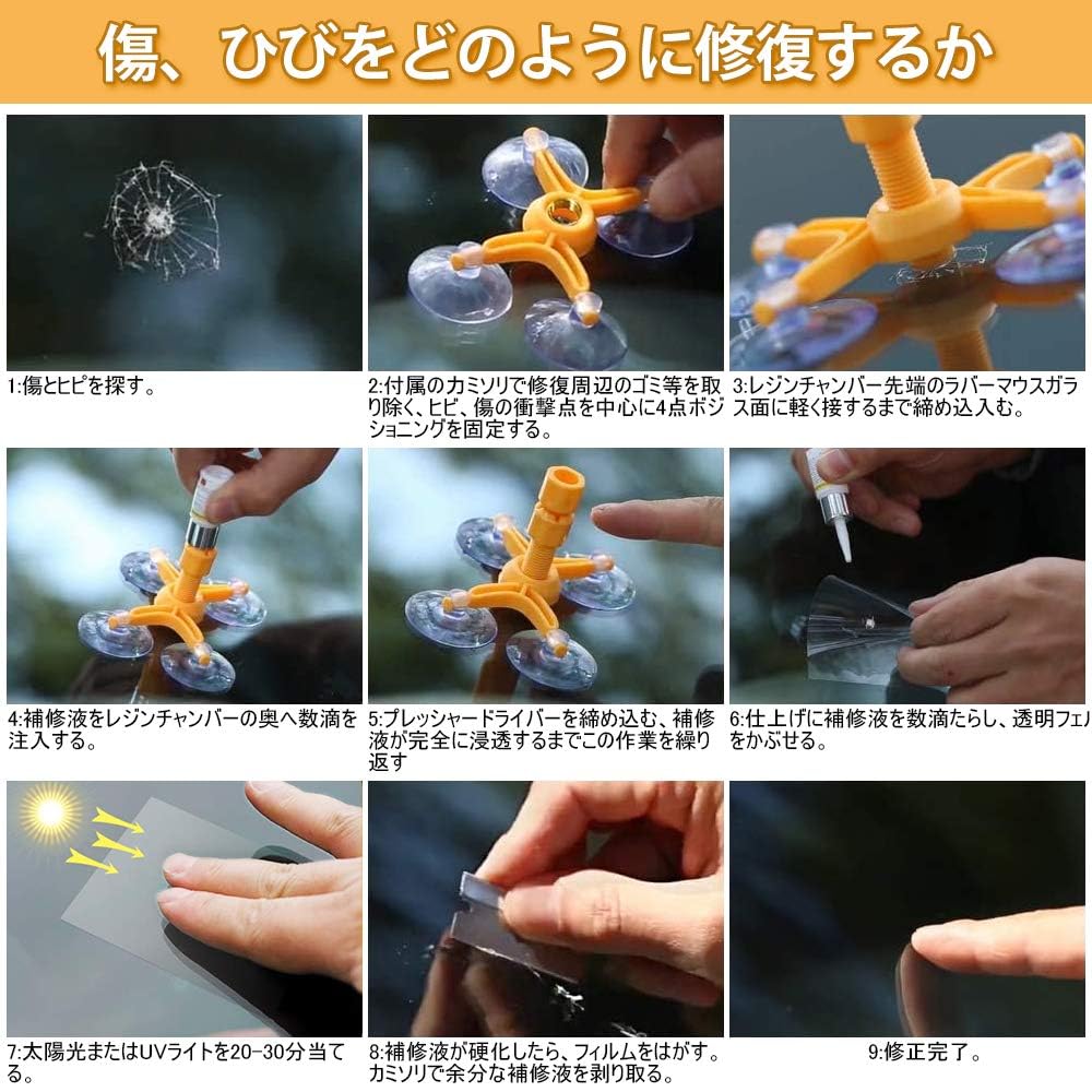 GLISTON Набор для ремонта лобового стекла, Ремонт сколов и царапин на автомобиле, Включена инструкция на японском языке, Ремонт трещин, Набор для ремонта оконного стекла (синий)