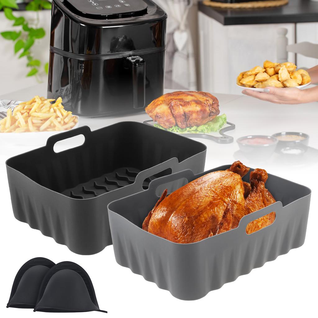 Silicone Air Fryer Liner Square Wave Pattern Heat Resistant Oven Liners with Oven Gloves