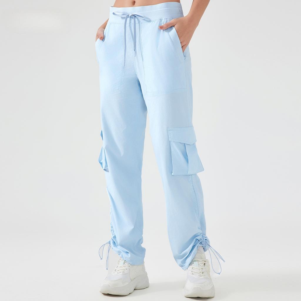 New Light and Quick-drying Outdoor Running Sports Pants Women's Drawstring Large Pocket Wide-leg Tooling Casual Pants