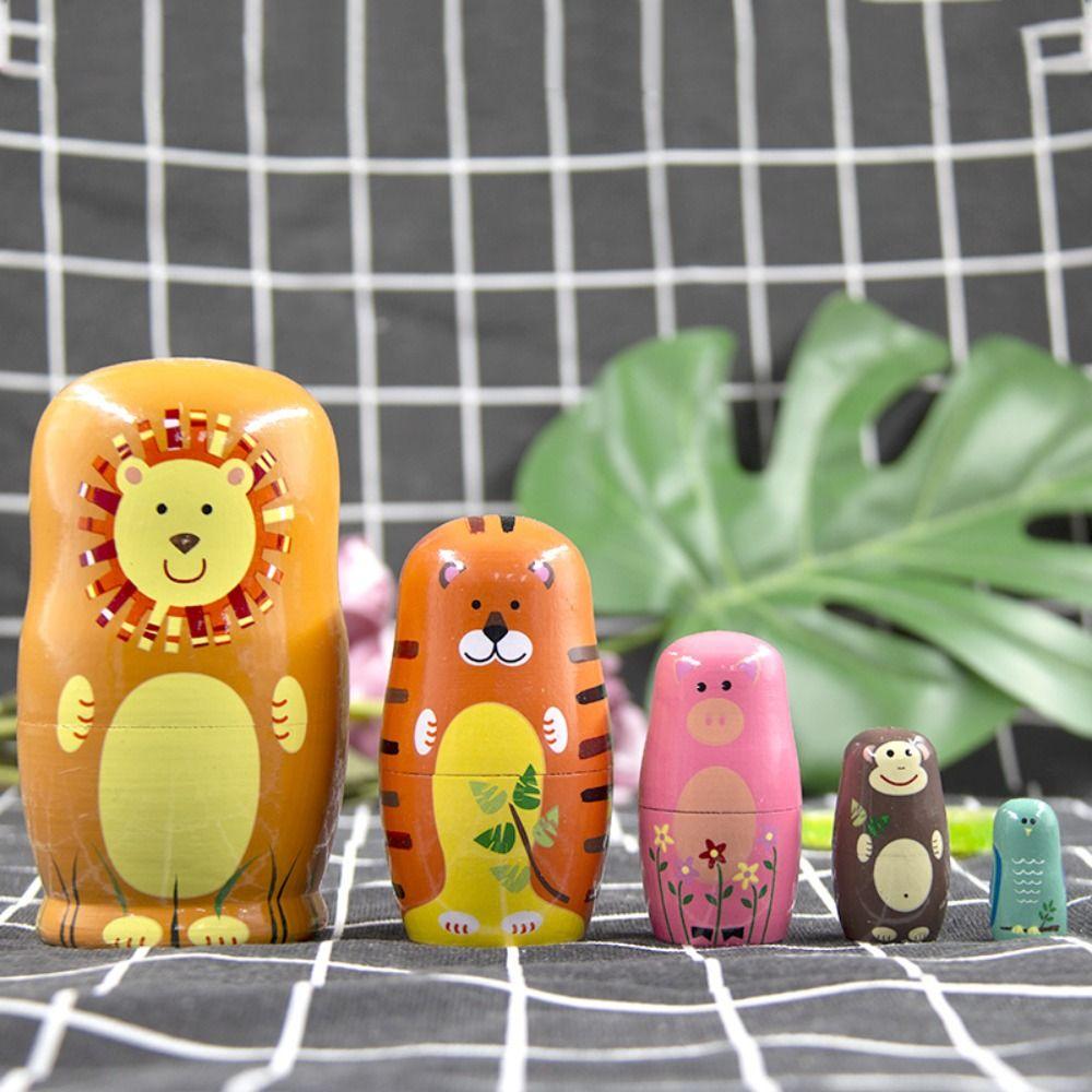 Animals Pattern Matryoshka Doll Toys Wooden Stacking Dolls Home Decor Nesting Dolls Decor Crafts