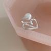 Elegant Geometric Heart Pearl Ring For Women Stylish Adjustable Open Finger Design
