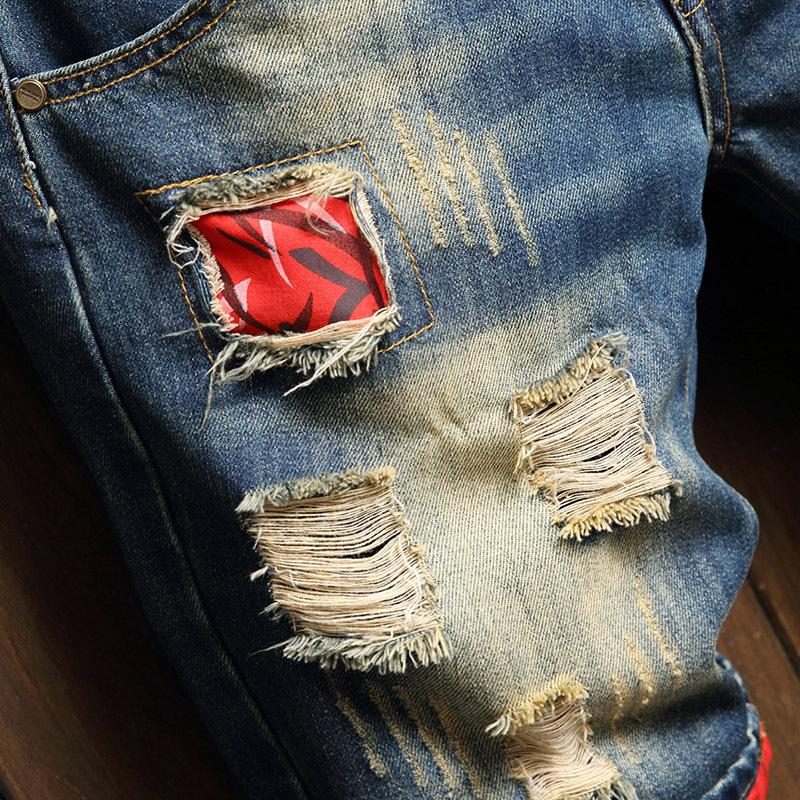 Летние винтажные потертые мужские джинсовые шорты, повседневная модная уличная одежда, рваные заплатки с дырками, потертые мужские прямые джинсы