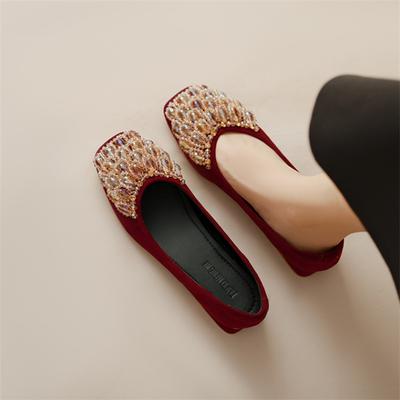 Женские туфли на низком каблуке с квадратным носком, с неглубоким вырезом, со стразами, одинарные туфли, модные весенние туфли на толстом каблуке, женские туфли больших размеров для свадьбы