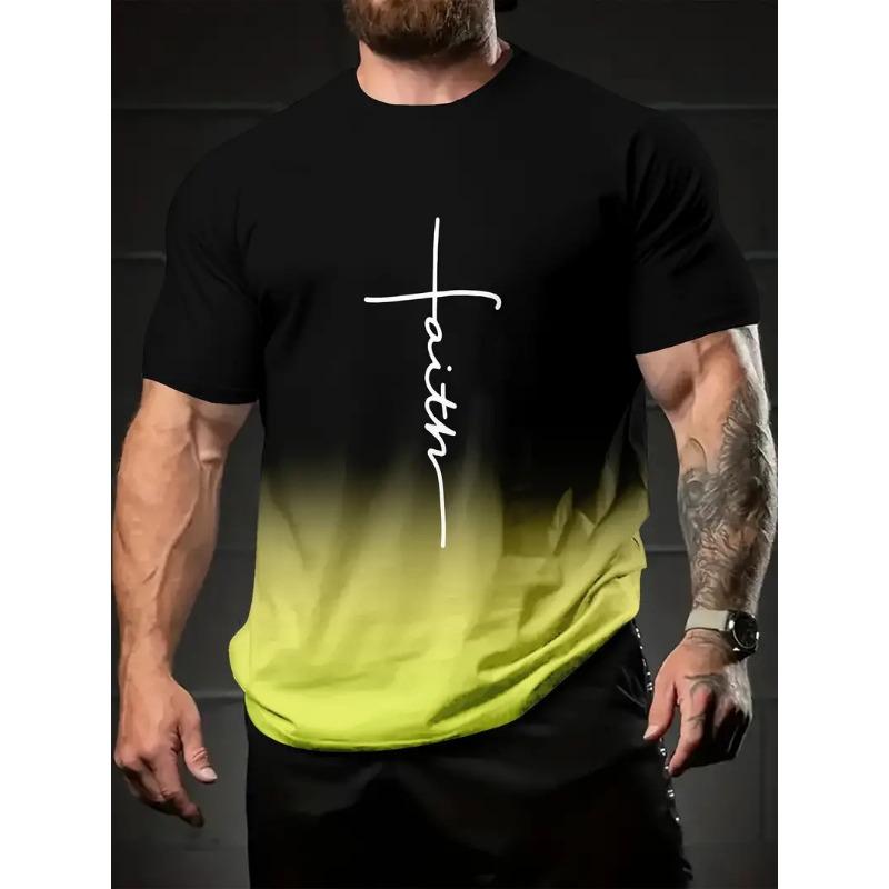 Летний топ с круглым вырезом и 3D-принтом градиентных букв, модная повседневная мужская футболка с коротким рукавом