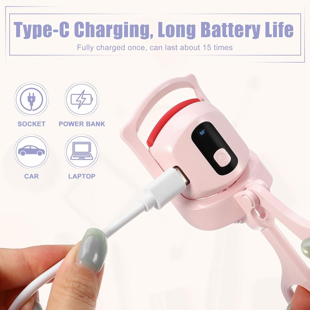 VOCOSTE Нагревающаяся завивка ресниц 3 режима нагрева Перезаряжаемая завивка ресниц с цифровой электрической завивкой ресниц, которая приподнимает и завивает Розовая завивка, Режимы, Дисплей,