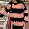 Real Shot Large Size Women's Clothing Striped Mink Fleece Pullover, Loose Design, New Thickened Knitted Sweater Women's Sweater