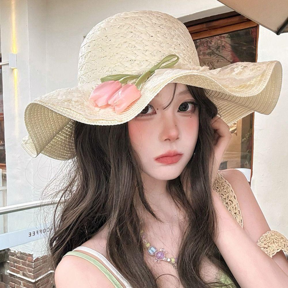 Wide Brim Straw Hat Tulip Sunscreen Hat Fashion Sunshade Hat Summer
