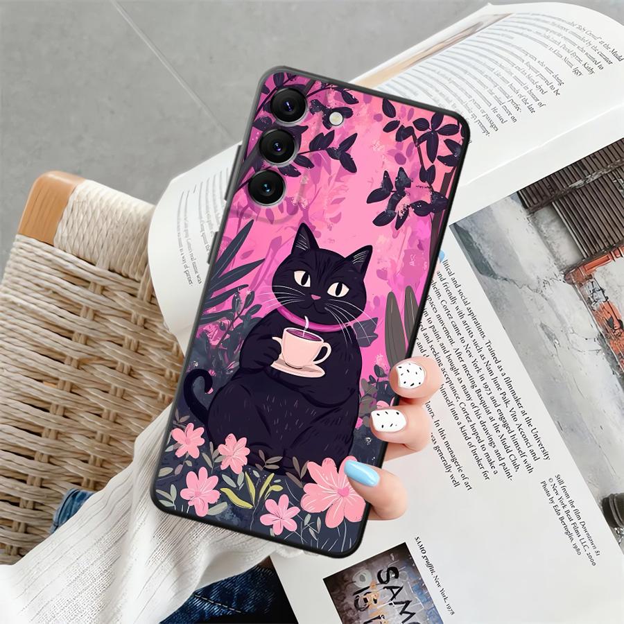 Мягкий чехол для телефона Samsung Galaxy A24 A55 A51 A73 A35 A26 A72 A32 A41 A25 A71 A36 A22 A52 A23 A53 Мультяшный милый кот