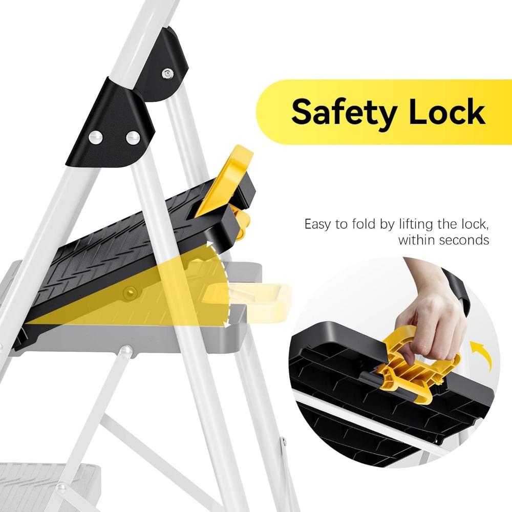 4 Step Folding Ladder,800lbs Capacity Step Stool with Safety Lock,Non-Skid Wide Pedals,and Handrail,Lightweight,for Home,Kitchen