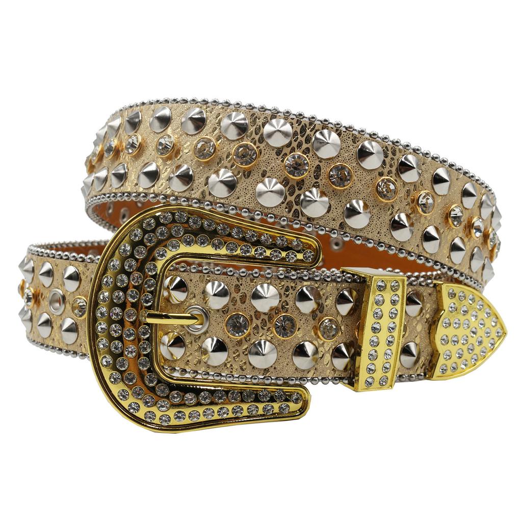 Ремень со стразами Мужской Ремень с заклепками Женский Инкрустированный бриллиантами Ремень Аксессуары с заклепками Модный Панк Тренд