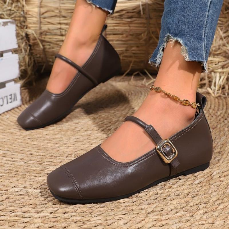 Модные Весенне-Осенние Модные Лоферы с Пряжкой Однотонные Женские Модельные Квадратный Носок Красивые Повседневные и Удобные