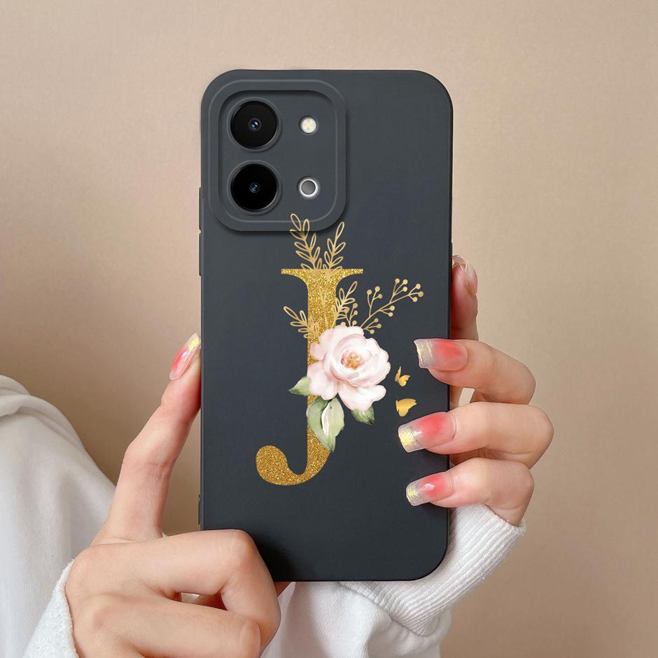 Чехол для Vivo Y28 4G 5G Цветочный рисунок 26 Букв Жидкий силикон ТПУ Задняя крышка для VivoY28 4G 5G Продвинутое ощущение Чехол для пары Оболочка