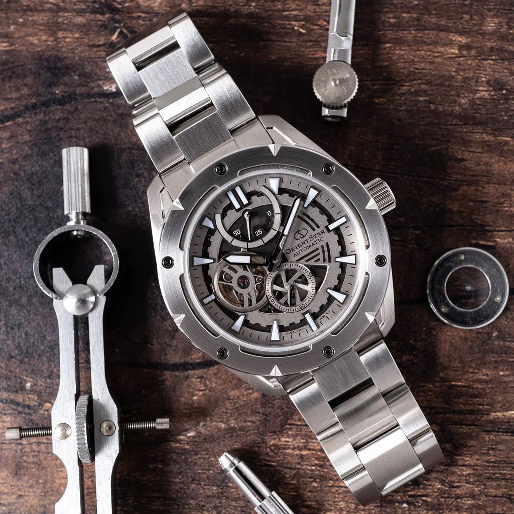 [ORIENT STAR] Мужские японские автоматические часы, авангардный скелетон, дизайн Open Heart, серебристо-белый цвет, 2 года внутренней гарантии, RK-AV0A02S