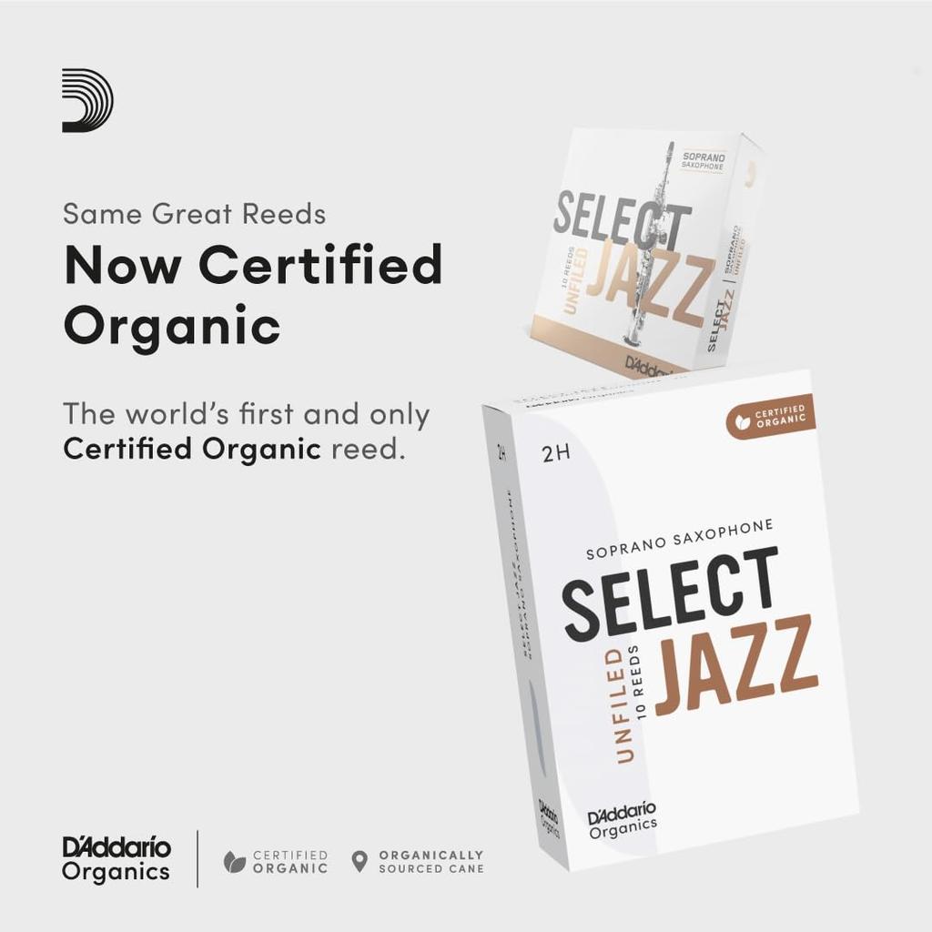 Трость для сопрано-саксофона WoodWinds, сертифицированная USDA Organic, SELECT JAZZ UNFILED ORRS10SSX3S, упаковка из 10 штук D'Addario D'Addario [Жесткость 3S] []