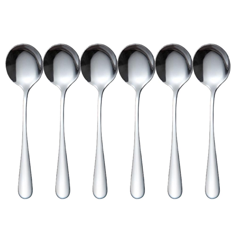 Round Spoons Soup Spoons 6Pcs Bouillon Spoon Hotel Hot Pot Spoon Kitchen Essential Tools Long Handle Soup Ladle