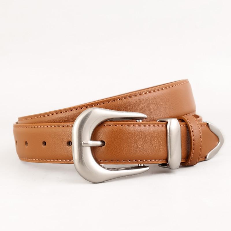 Leather Womens Belt Simple Design Versatile Dress Pants With Pin Buckle For Work And Casual