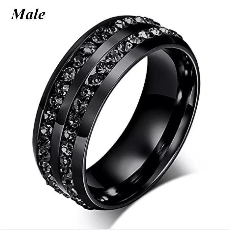 Charm Couple Rings Romantic Women Green Rhinestones Rings Set Trendy Men's Stainless Steel Rings Wedding Jewelry For Lover Gifts