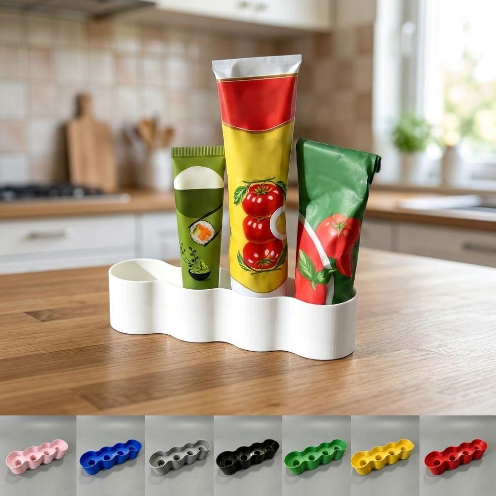 4 Slots Condiment Tube Rack Wave Shaped Pantry Squeeze Tube Box For Kitchen Fridge Door