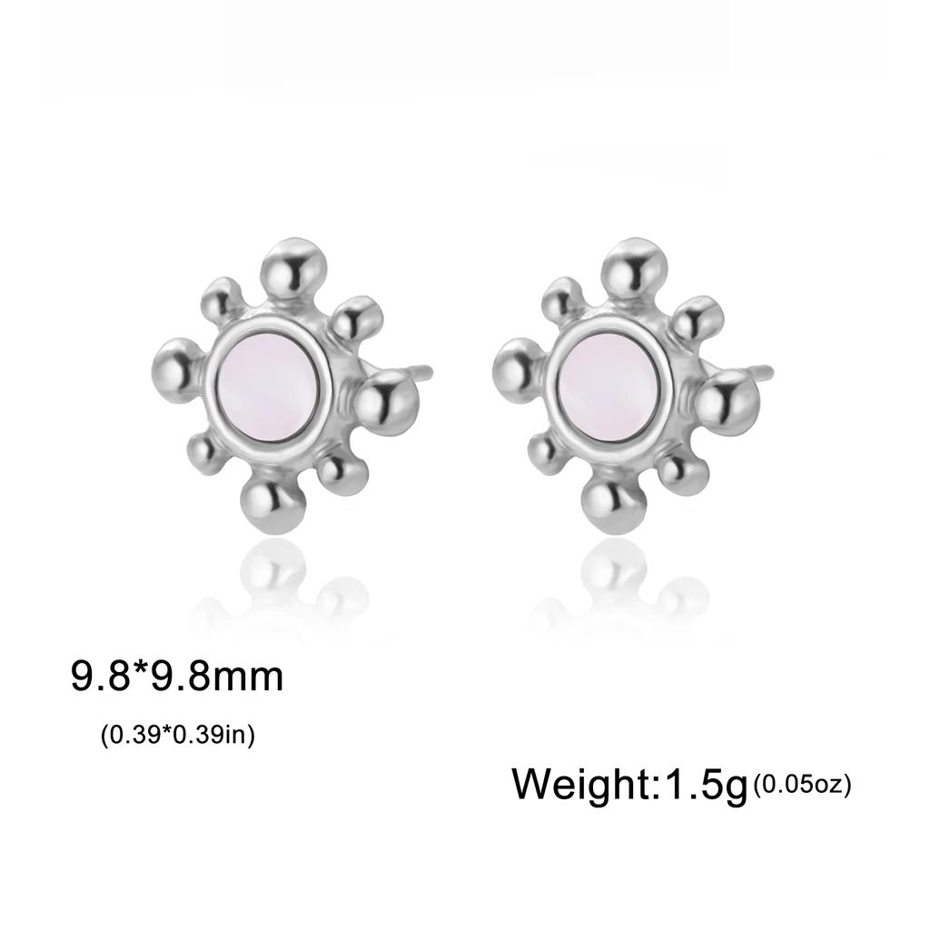 Flower Heart Moon Sun Stud Earrings with Clear Zircon Women Stainless Steel Earrings Trend Jewelry Gift
