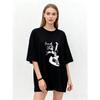 Oversized T Shirt Black Cat Playing Electric Guitar Print Casual Streetwear Fashion Top for Women Summer Outfit