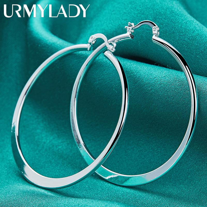 URMYLADY 925 Sterling Silver 55mm Round Flat Earrings For Women Wedding Party Charm Jewelry