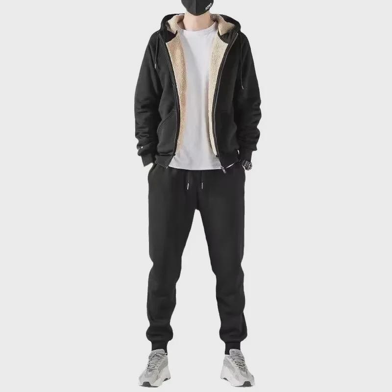 Chaolun Men's Lambskin Sports Suit: Autumn/Winter Velvet Thickened Hoodie & Sweatpants for Outdoor Leisure