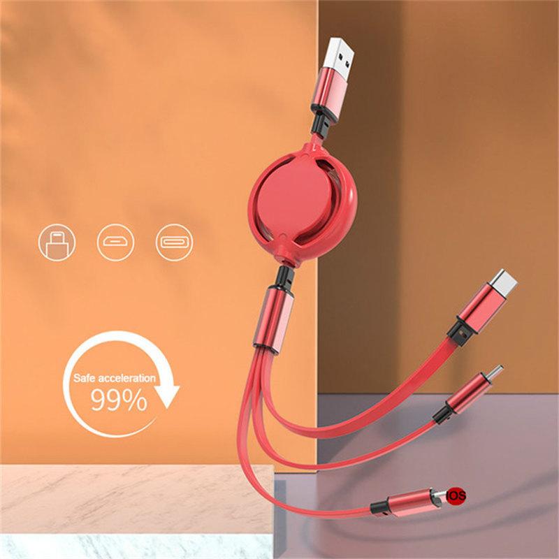 3 In 1 Retractable Data USB Cable for IPhone Charger Fast Wire Charging Cable for Android Phone Type C Xiaomi Huawei Samsung