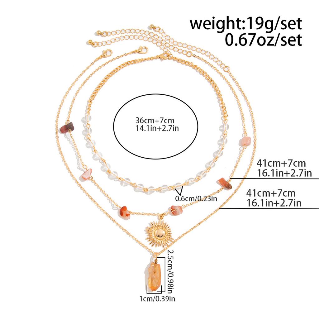 Set of 3 Layered Sun Crystal Pendant Necklace Women Bohemian Style Neck Jewelry Suitable for Fashion Enthusiasts