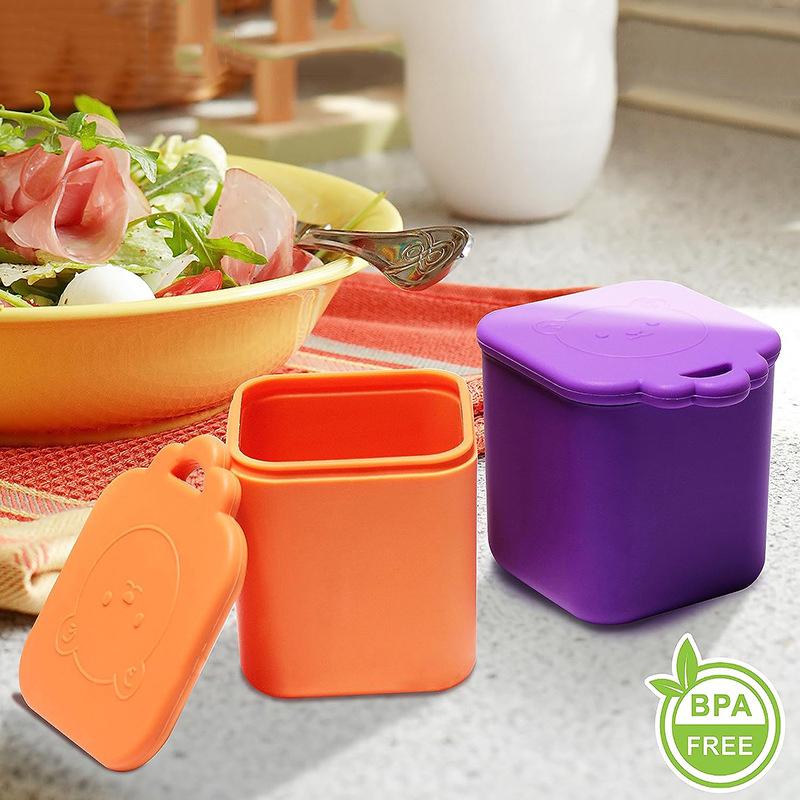 Силиконовый антипригарный ланч-бокс для детей, чашка для соуса с крышкой, небольшой контейнер для хранения приправ, квадратная чашка для бенто с милым медведем