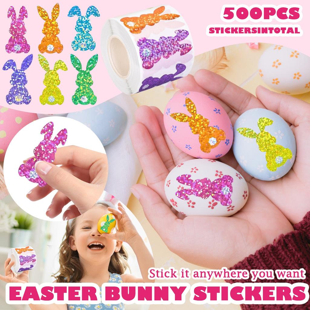 500 наклеек с пасхальными кроликами, этикетки, красочные самоклеящиеся декоративные узоры с кроликами для детей, конверты для скрапбукинга, открытки для творчества