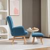 Accent Chair With Ottoman Relax Chair In Corduroy Look Armchair With Wooden Legs For Living Room Blue