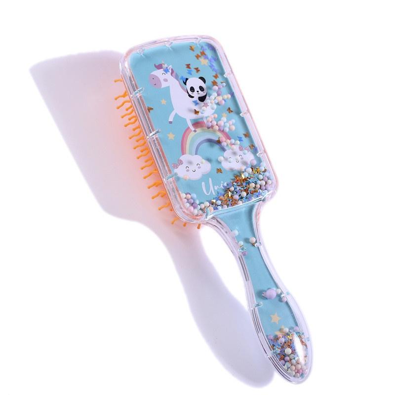 Children's Cartoon Unicorn Panda Rainbow Printing Airbag Foam Ball Transparent Hairdressing Plastic Comb Rainbow Comb