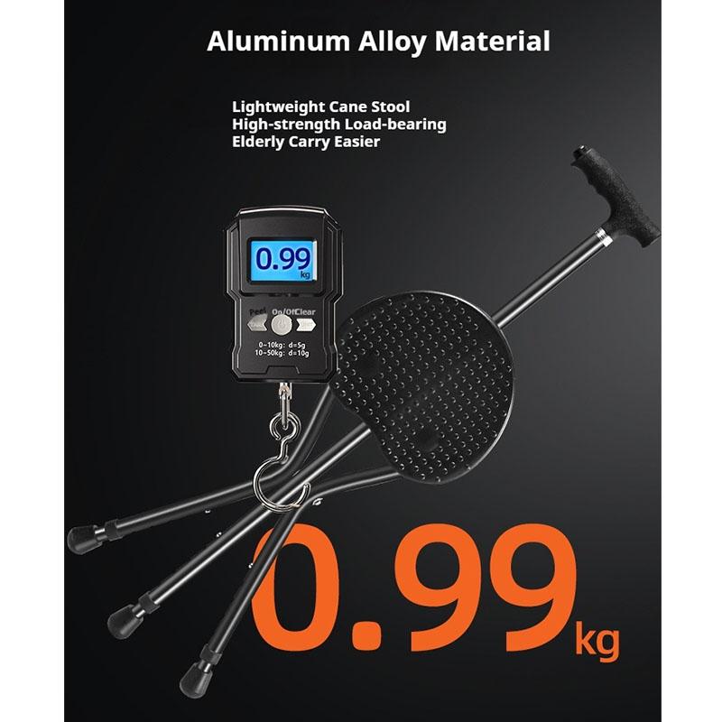 Portable Folding Cane with Seat, LED Light Cane Stool Handy Crutch Chair Seat 3 Legs Height Adjustable Thick Aluminum Walking Stick for Elderly