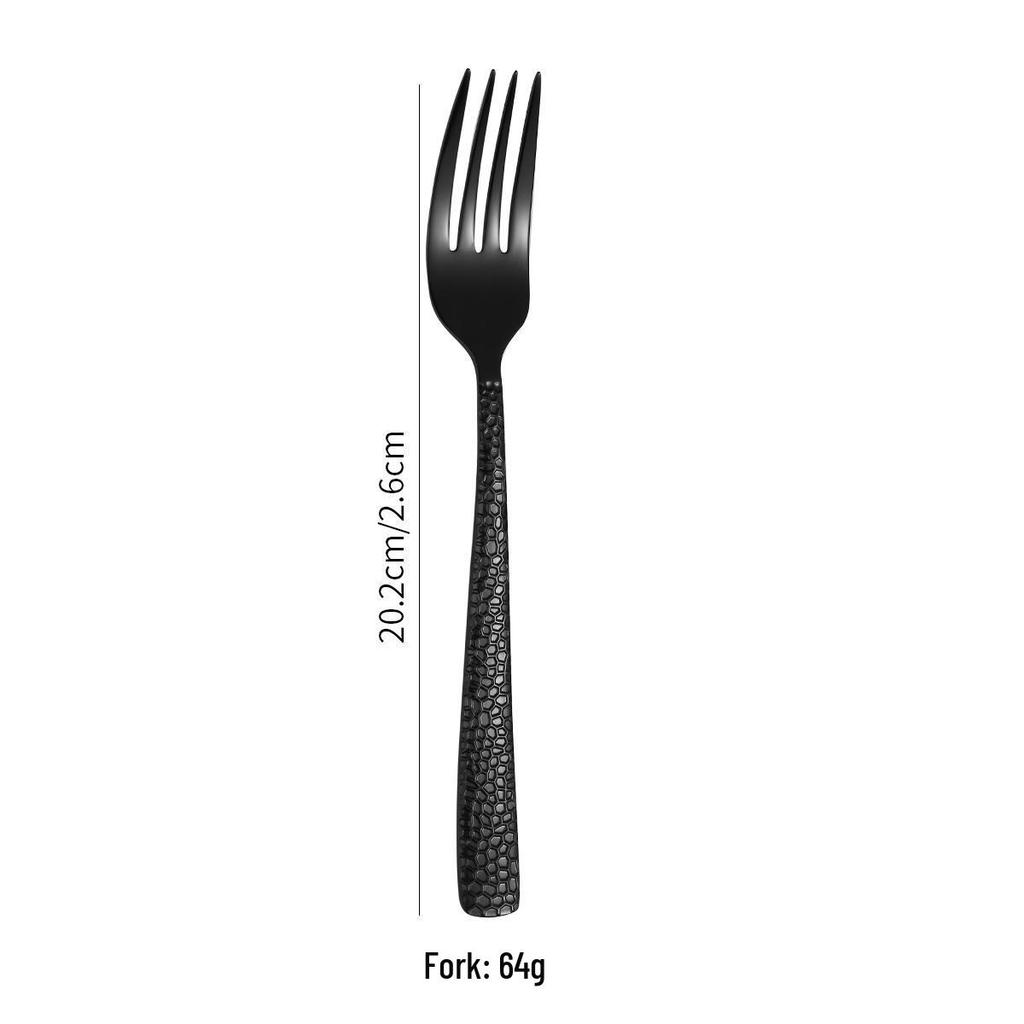 Gold-Plated Hammer Pattern Cutlery Set - 5-Piece Square Handle Stainless Steel Knife, Fork & Spoon Set