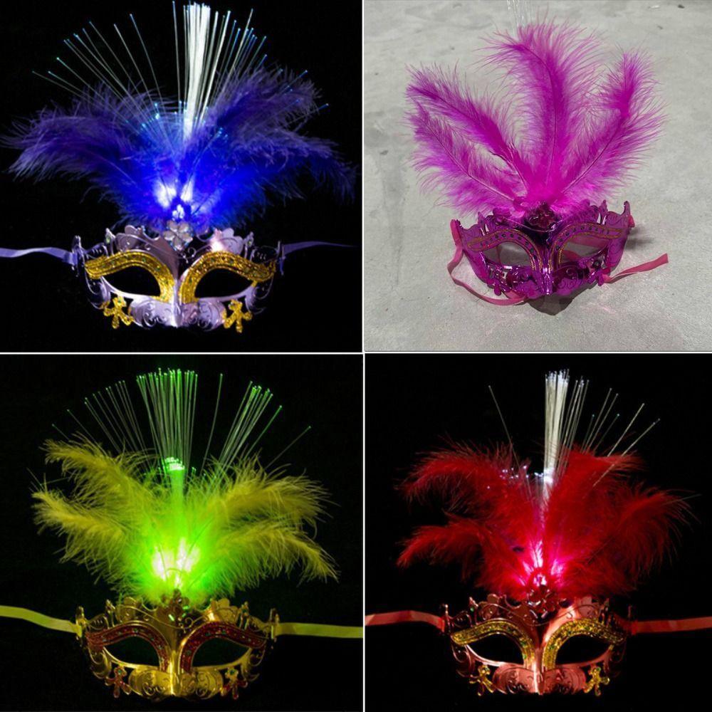 Праздничные товары Маска бабочки из перьев Светящиеся венецианские маскарадные маски День святого Валентина